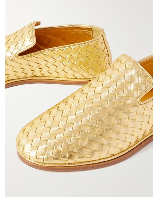 Bottega Veneta Natural Sunday Intrecciato Metallic Leather Loafers