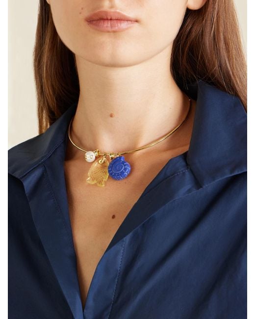 Joolz by Martha Calvo Blue Aurelia Lapis Lazuli, Citrine And Freshwater Pearl-Toned Necklace