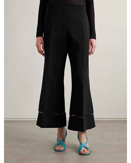 Khaite Black Wallace Organza-Trimmed Crepe Wide-Leg Pants