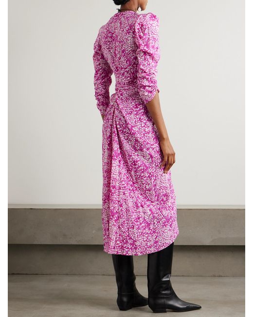 Isabel Marant Pink Albini Printed Asymmetric Stretch-Silk Dress