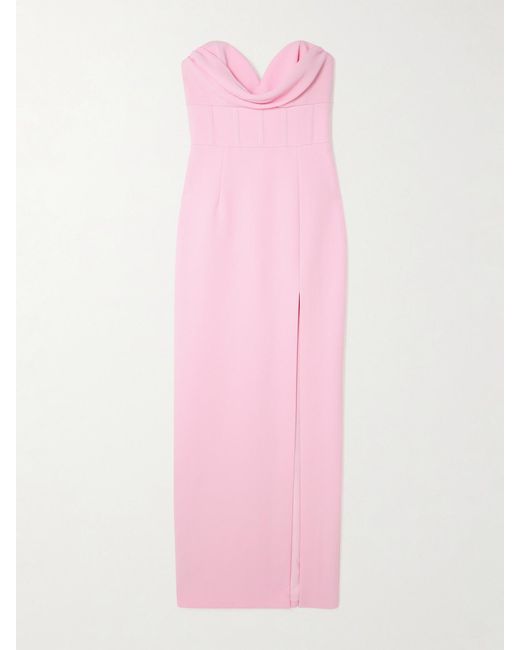 Rebecca Vallance Pink Skyla Strapless Draped Crepe Gown