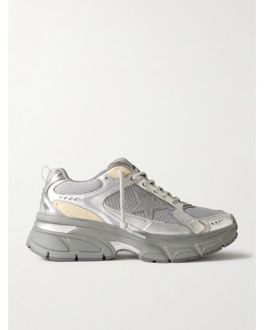 Golden Goose Deluxe Brand Gray Lightstar Metallic Leather And Rubber-Trimmed Mesh Sneakers
