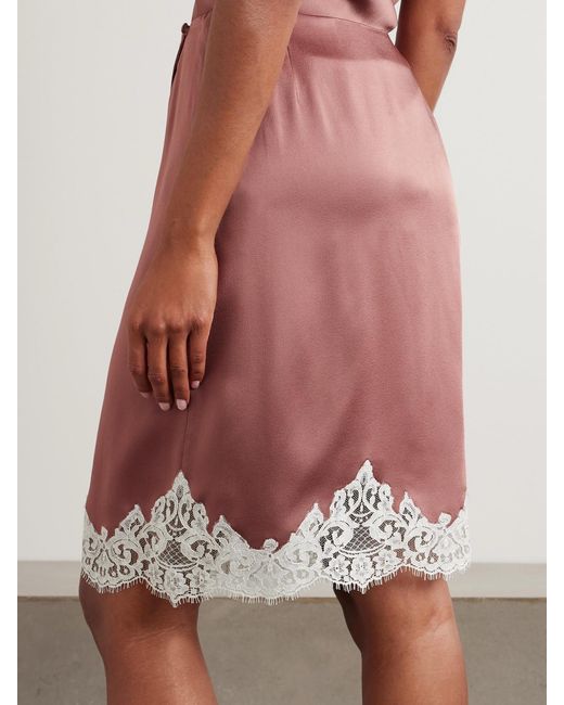 Stella McCartney Pink Lace-Trimmed Satin Midi Wrap Skirt
