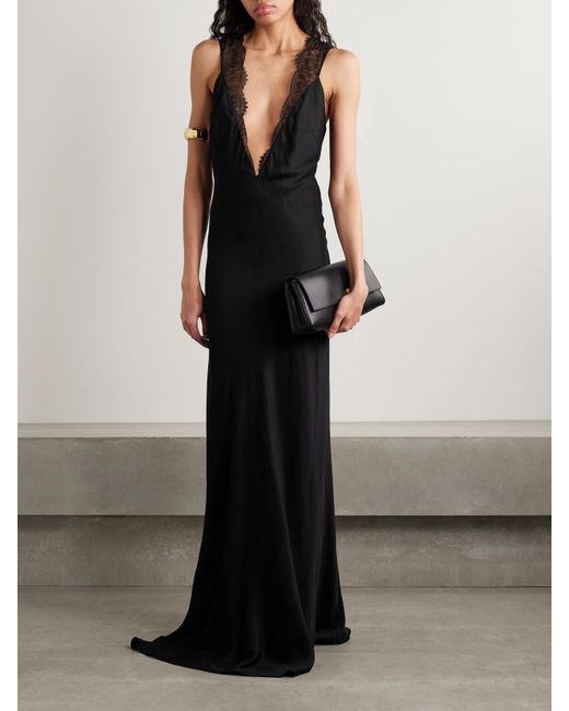 Brandon Maxwell Black The Malone Robe Aus Twill Mit Spitzenbesätzen