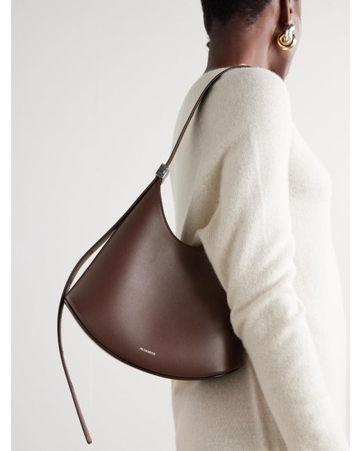 Jil Sander Brown Kleine Schultertasche Aus Leder Mit Verzierung
