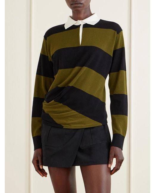 Proenza Schouler Black Corinna Striped Cotton-Knit Polo Shirt