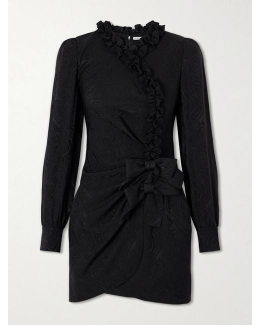Alessandra Rich Black Ruffled Silk-Jacquard Mini Dress