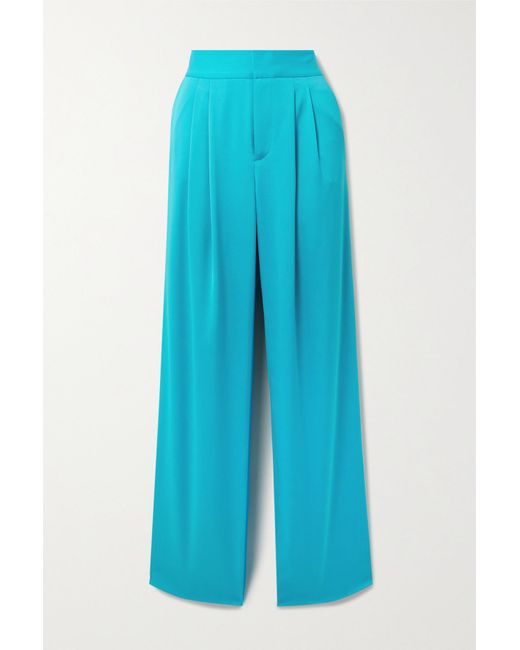 Alice + Olivia Atia Pleated Wideleg Crepe Pants in Blue Lyst