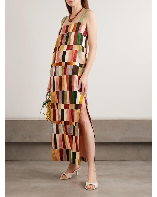 ALMAIS Laurence Leenaert Marjorelle Bead-Embellished Printed Linen And Silk-Blend  Midi Dress in White | Lyst