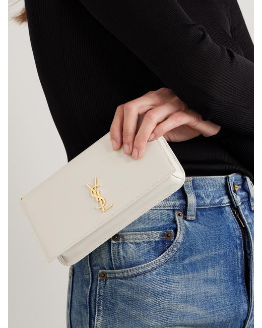 Saint Laurent White Cassandre Strap Leather Phone Case