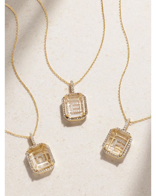 Mateo Natural Initial 14-Karat, Quartz And Diamond Necklace