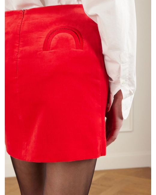 Blazé Milano Red Coci Cotton And Linen-Velvet Mini Skirt