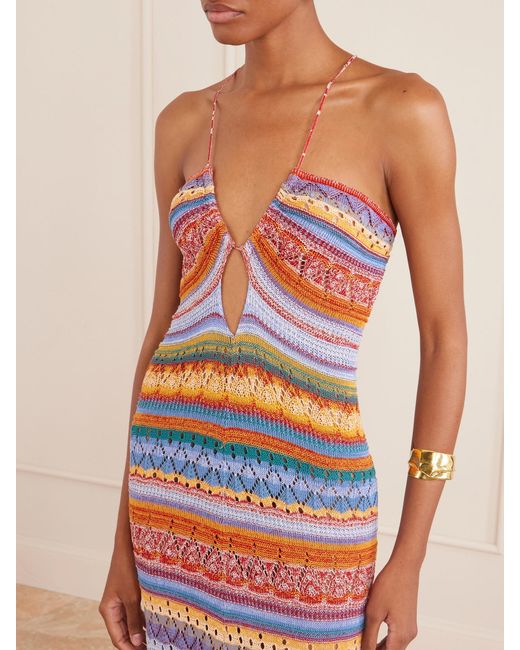 Etro White Crocheted Striped Cotton Midi Dress