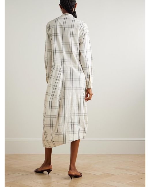 Tibi White Russel Paneled Checked Cotton-Poplin Midi Shirt Dress
