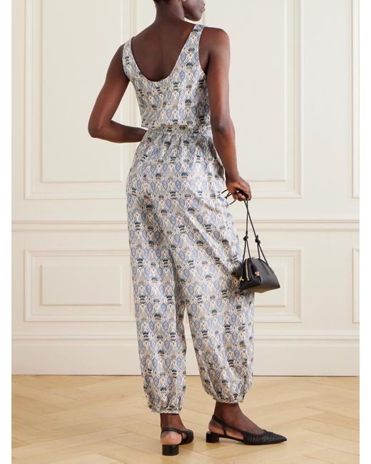 Loro Piana White Nadia Belted Printed Silk-Satin Jumpsuit