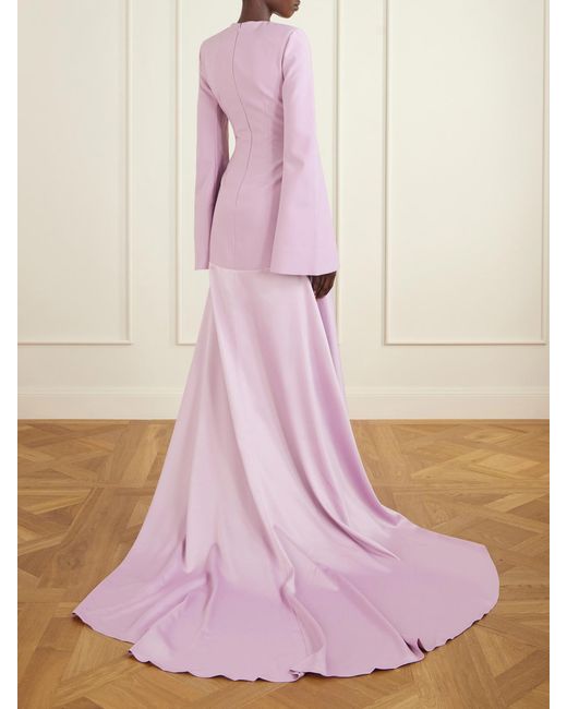 Solace London Pink Claudine Satin-Trimmed Crepe Gown