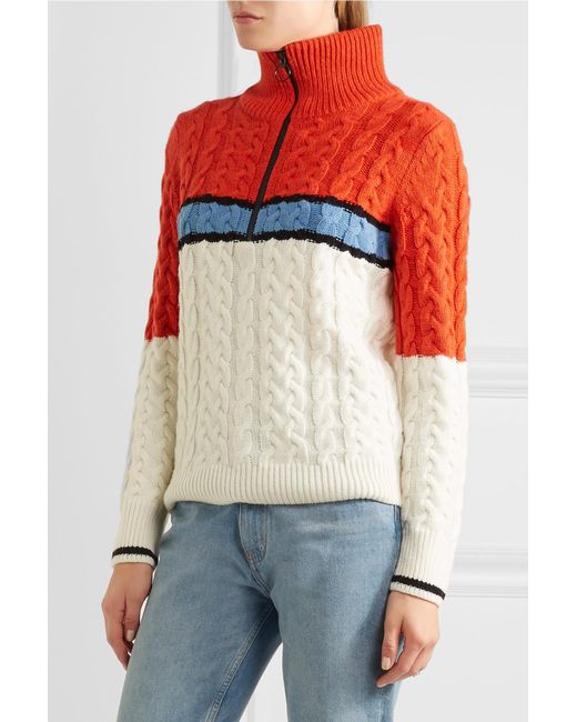 Topshop Color-block Cable-knit Turtleneck Sweater in Orange | Lyst
