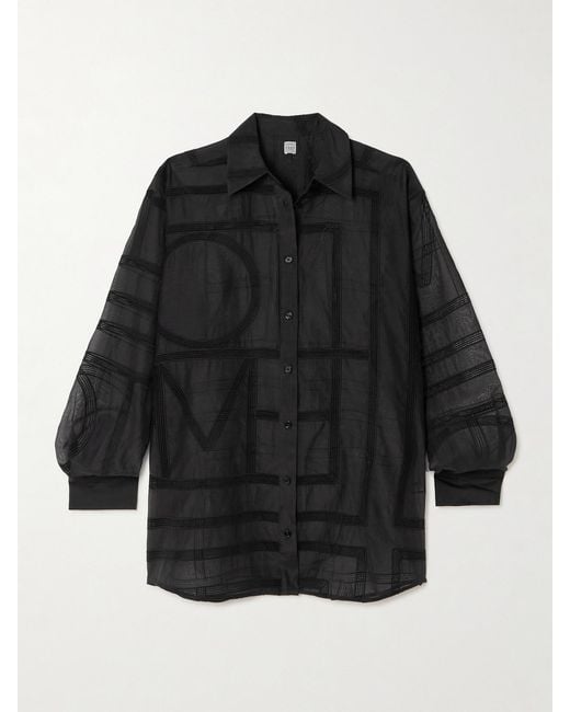 Totême Black Embroidered Organic Cotton And Silk-Blend Voile Shirt