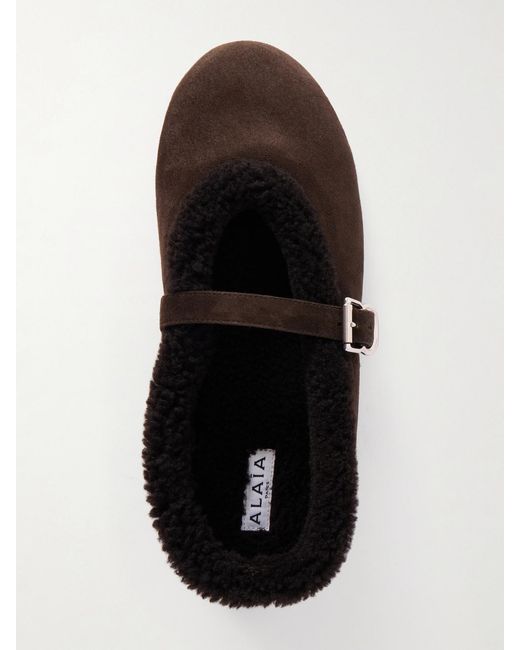 Alaïa Brown Buckled Shearling Ballet Flats