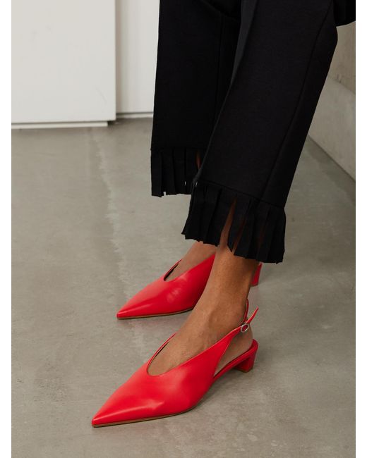 Aeyde Red Oti Leather Point-Toe Slingback Pumps