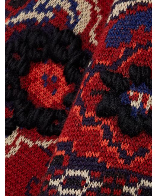 Sacai Red Pullover Aus Jacquard-Strick Aus Einer Wollmischung Mit Shell-Besatz Und Stickerei
