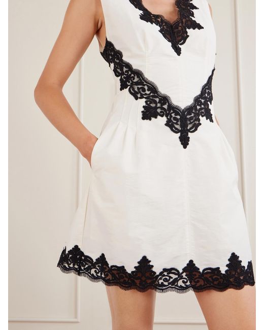 Jonathan Simkhai White Minna Lace-Appliquéd Cotton-Faille Mini Dress