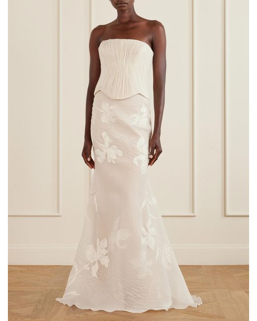 Danielle Frankel White Dean Floral-Embroidered Silk-Blend Organza Maxi Skirt
