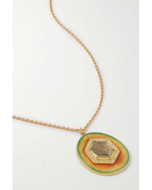 Brooke Gregson Metallic Mandala 18-karat Gold, Diamond And Enamel Necklace