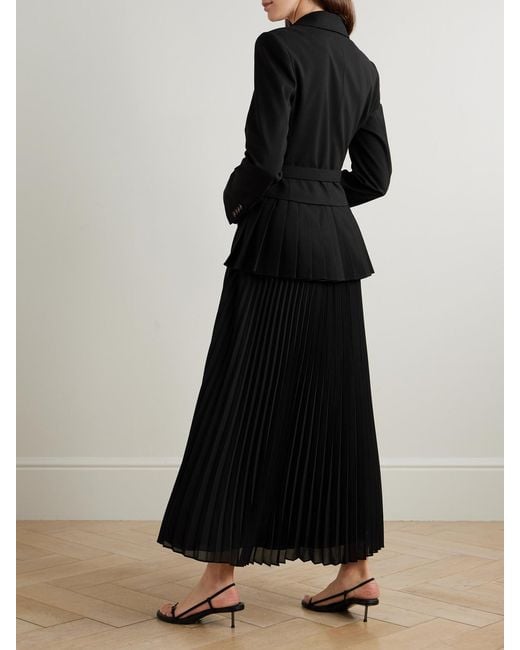 Jonathan Simkhai Black Alexandra Belted Pleated Crepe Midi Dress