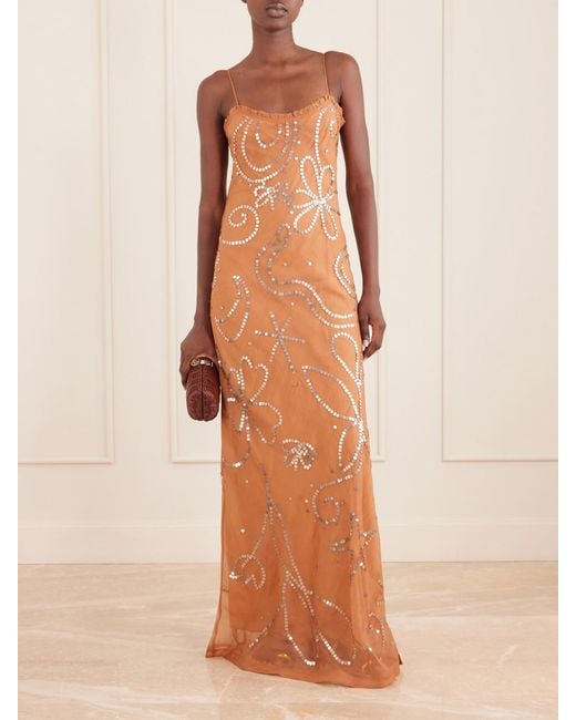 Alix Of Bohemia White Athens Paillette-Embellished Silk-Blend Maxi Dress