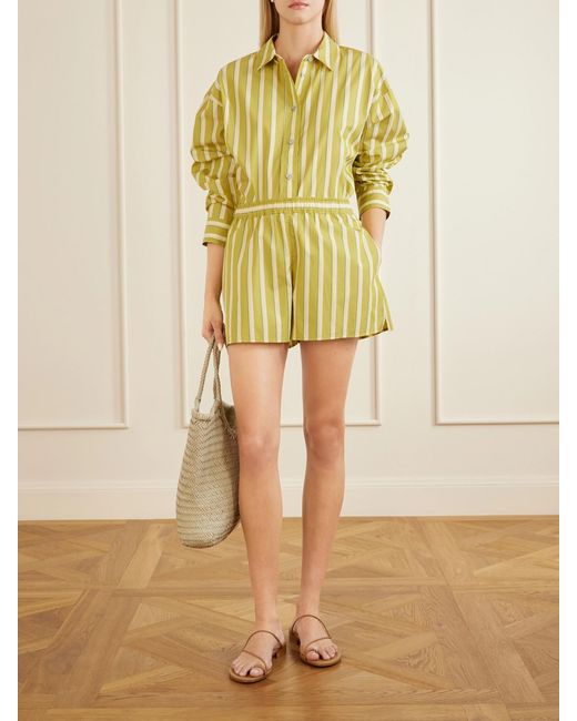 La Ligne Metallic Shelby Striped Cotton-Poplin Shorts