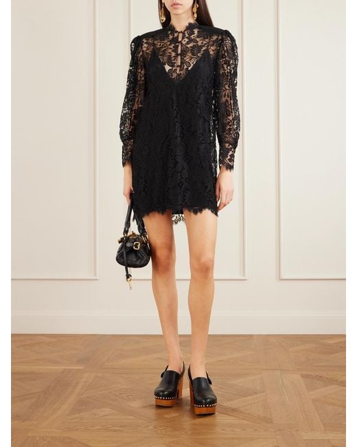 Chloé Black Floral Cotton-Blend Lace Mini Dress