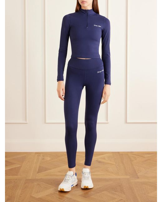 Sporty & Rich Blue Logo-Appliquéd Cropped Stretch-Jersey Half-Zip Jacket