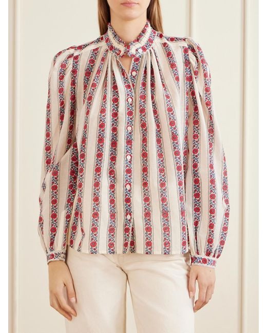 Alix Of Bohemia Pink Annabel Roseband Striped Floral-Print Cotton And Silk-Blend Shirt