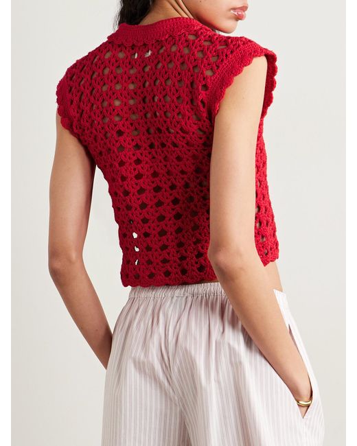 Suzie Kondi Red Iris Crocheted Cotton Top