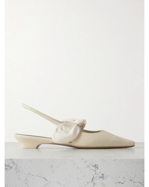 Neous Natural Uba Bow-Embellished Faille And Leather Slingback Flats