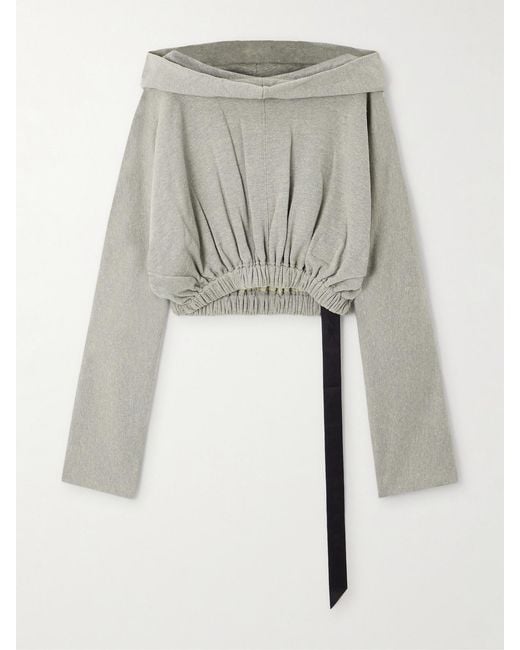 Rick Owens Gray Cropped Cotton-Blend Jersey Hoodie