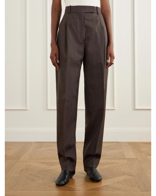 Rohe Brown Daria Pleated Virgin Wool Straight-Leg Pants