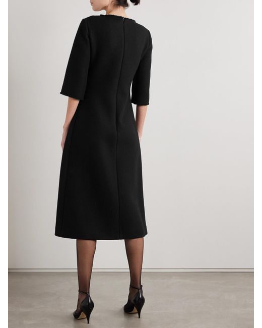 The Row Black Solene Frayed Wool-Blend Midi Dress