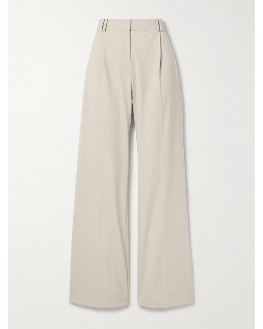 Proenza Schouler White Savannah Pleated Wool-Gabardine Wide-Leg Pants
