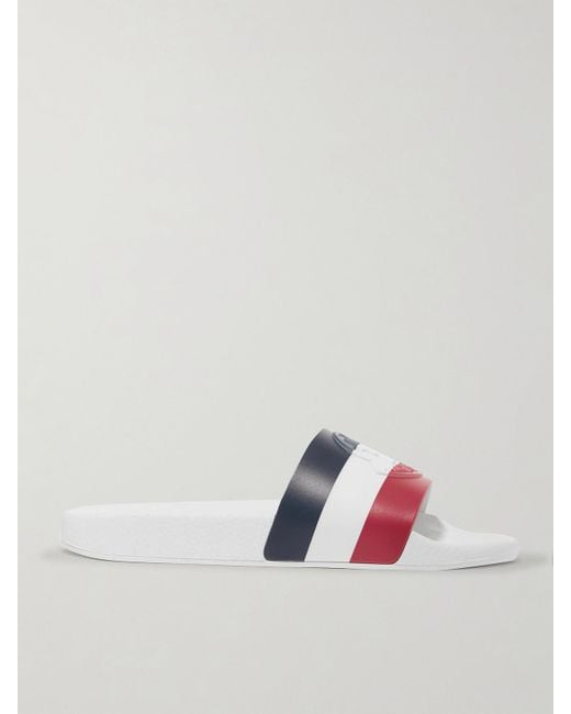 Moncler White Striped Rubber Slides