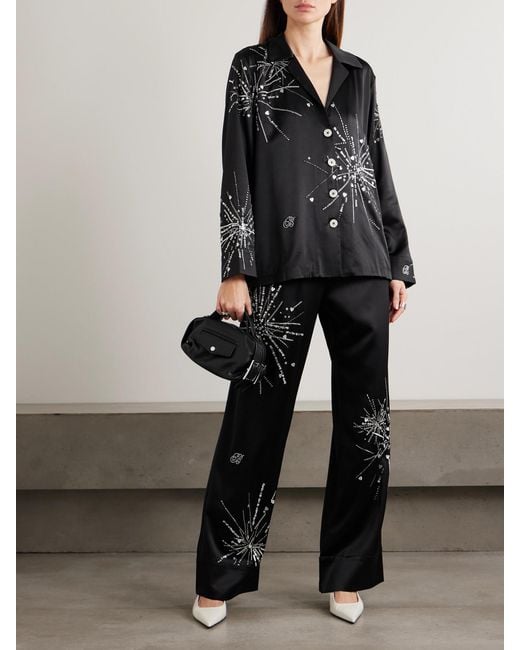 Chemise De Pyjama En Satin De Soie Mélangée À Sequins Louis BERNADETTE en coloris Black