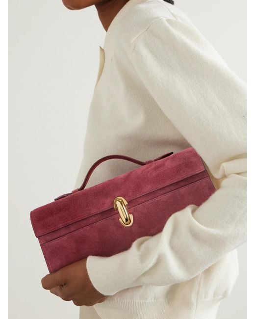 SAVETTE Red Slim Symmetry Pochette Leather-Trimmed Suede Tote
