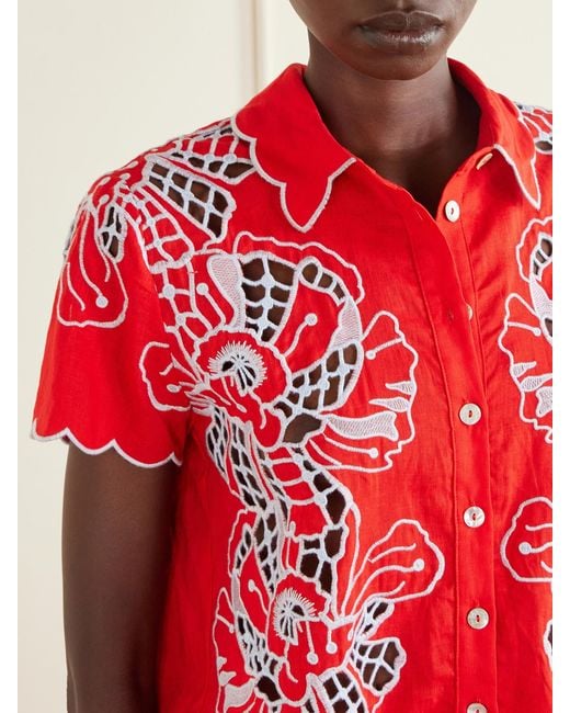 Farm Rio Floral-Embroidered Linen-Blend Coverup