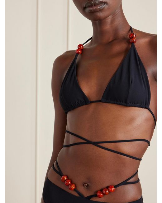 Magda Butrym Black Bead-Embellished Bikini Briefs
