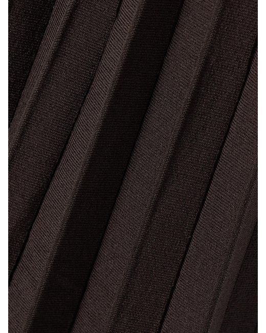 Staud Brown Ellison Pleated Ribbed-Knit Midi Dress