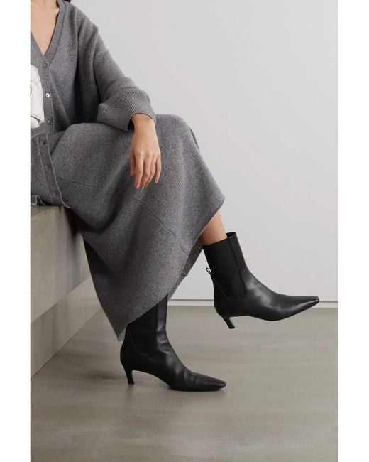 Totême Black The Mid Heel Leather Chelsea Boots