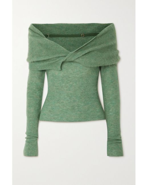 Jacquemus Ascua Off the shoulder Knitted Sweater in Green Lyst