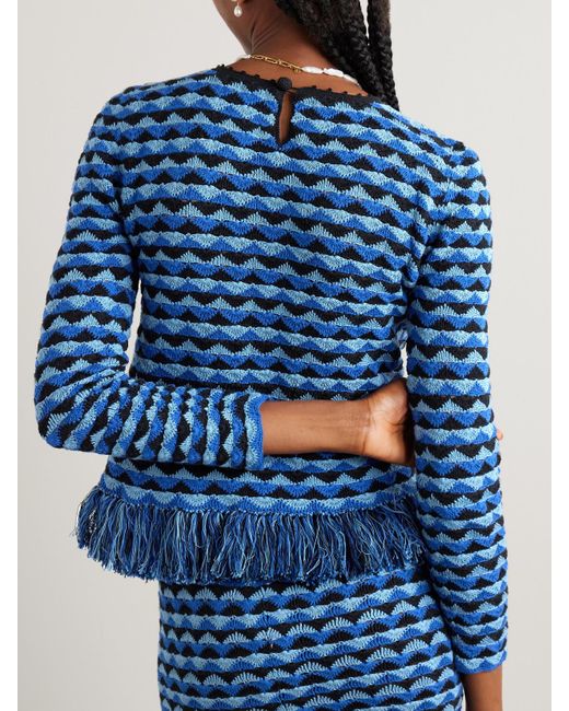 Escvdo Blue Profundo Oberteil Aus Gehäkelter Baumwolle Mit Fransen