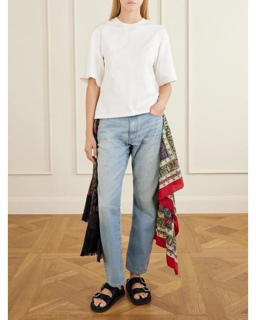 Junya Watanabe Blue Scarf-Detailed Fringed Mid-Rise Straight-Leg Jeans
